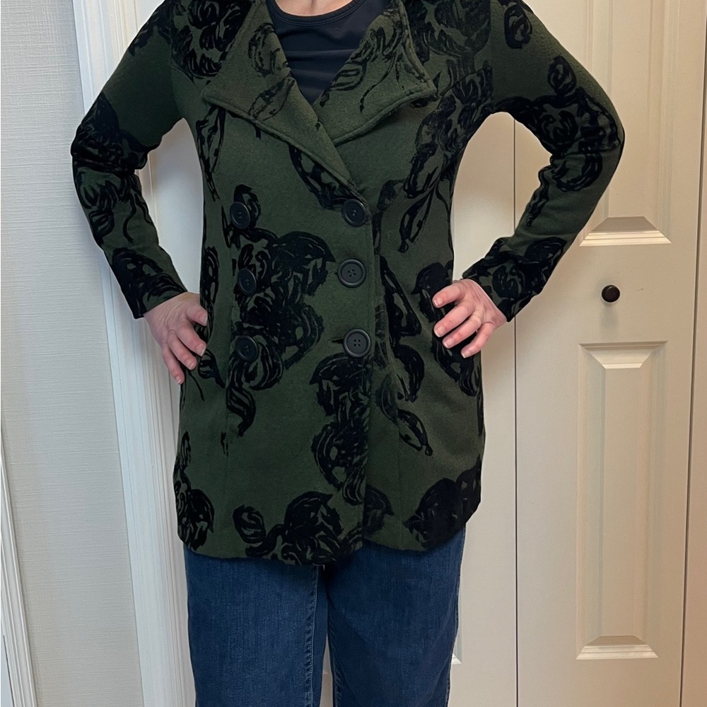 NIC+ZOE Green and Black Patterned Blazer